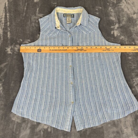 Shyanne Women Button Up Shirt XXL Blue Striped Western Tank Pearl Snap Top - Picture 4 of 7